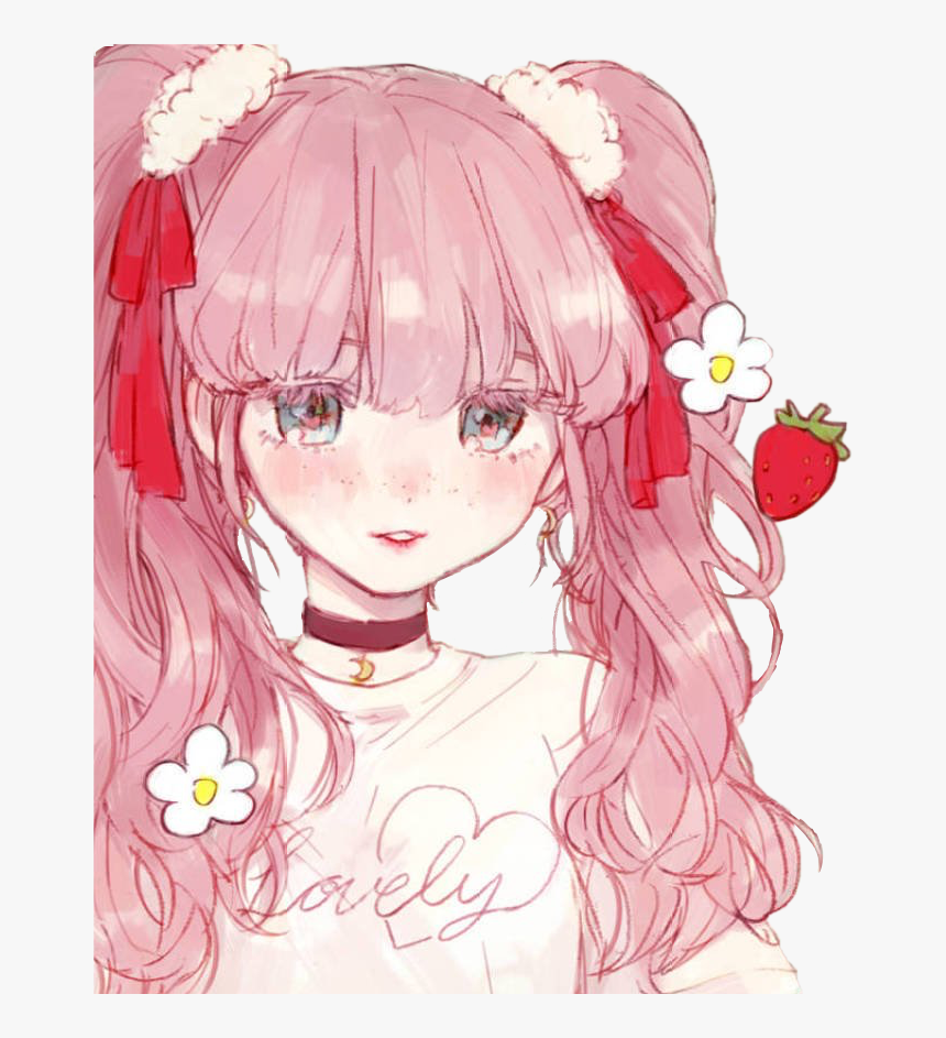 #freetoedit #animegirl #cherry #anime #girl #cropped - Cute Strawberry Anime Girl, HD Png Download