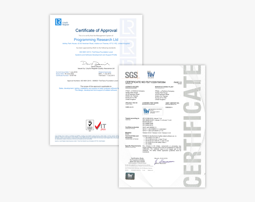Iso And Sgs Tuv Certifications For Programming Research/prqa - Iso 26262 Certificate, HD Png Download