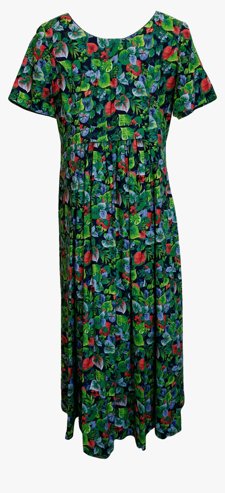 Tropical Leaf Print Pleated Maxi With Short Sleeves - Day Dress, HD Png Download