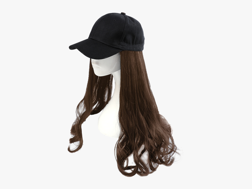 Women S Synthetic Hair Wig With Hat Long Wavy Wig Accessory - Wig, HD Png Download