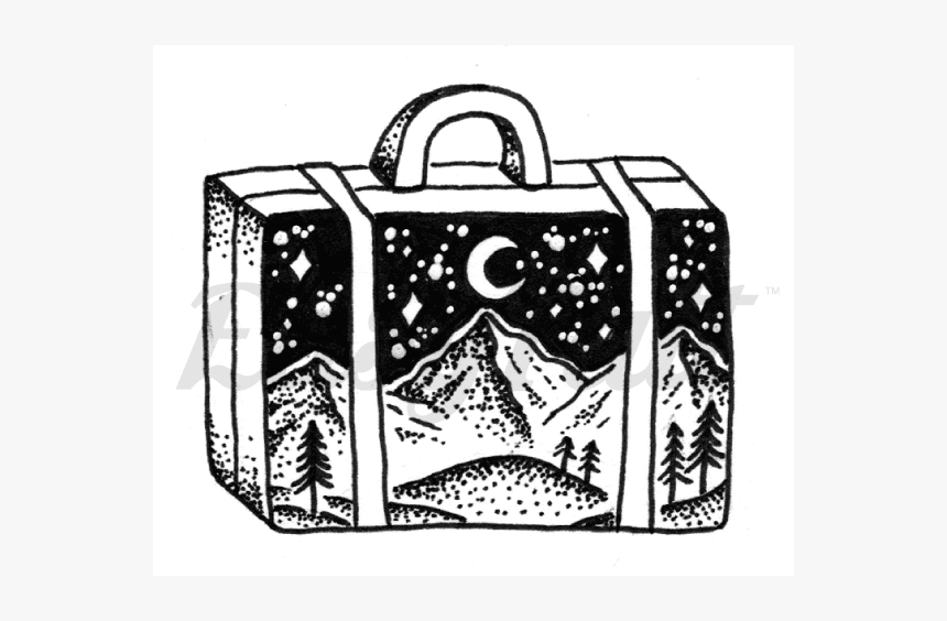 By Jill Islay Fake Tattoo, Adventure Suitcase - Suitcase Tattoo, HD Png Download