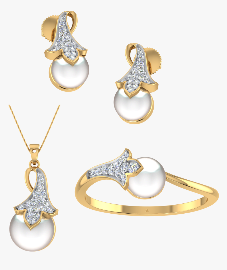 Gold Design Ring Pendant And Earrings, HD Png Download