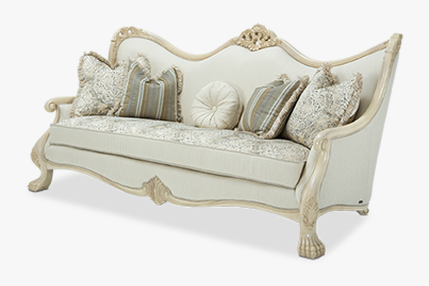 Rococo Style Blanco Finish Wood Trim Cream Fabric Sofa - Studio Couch, HD Png Download