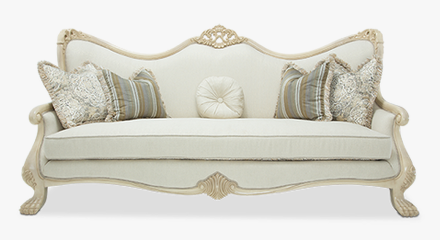 Rococo Style Blanco Finish Wood Trim Cream Fabric Sofa - Studio Couch, HD Png Download