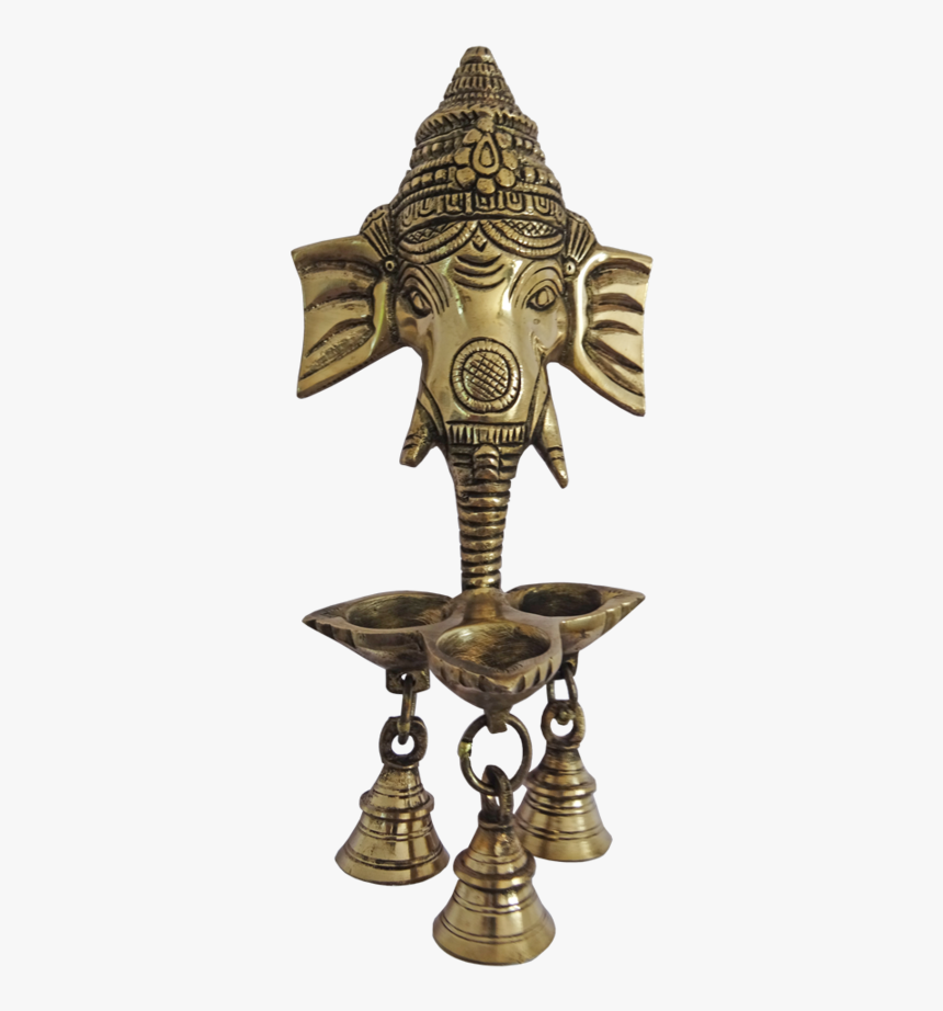 Brass Ganesha Diya With 3 Face Jyot Wall Hanging With - Brass, HD Png Download