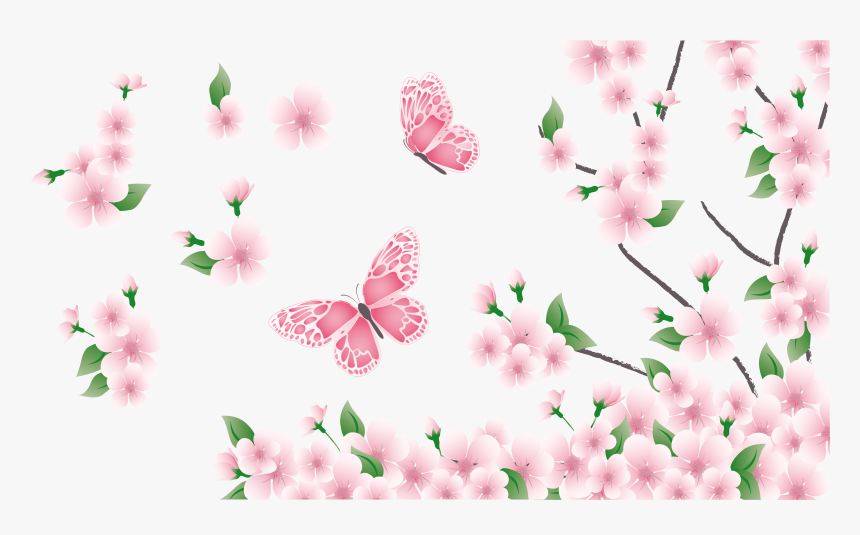 Happy Clipart Spring - Flowers And Butterflies Png, Transparent Png