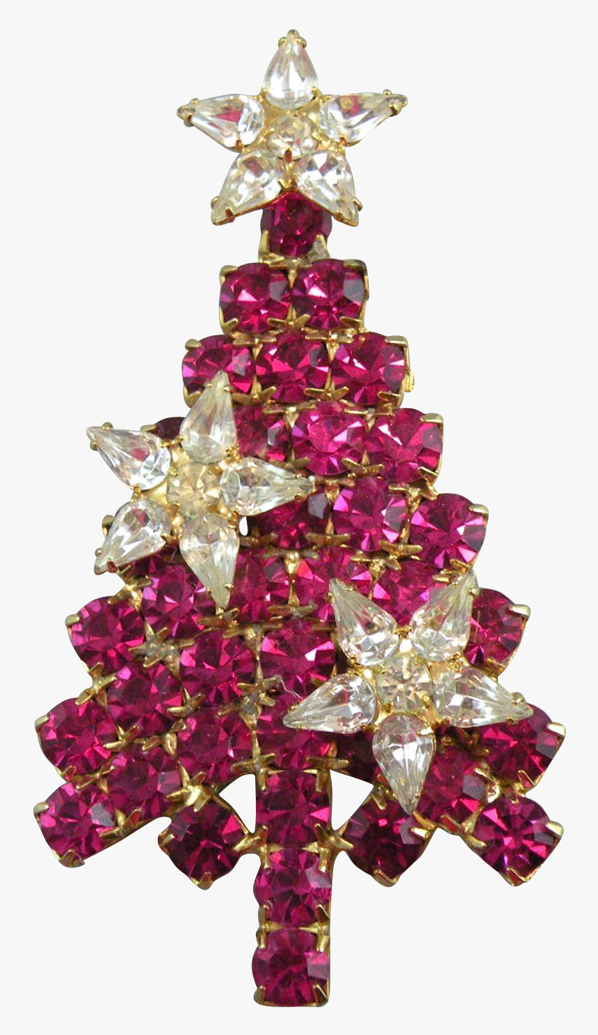 Christmas Tree Brooch With Red Rhinestones And Crystal - Christmas Ornament, HD Png Download