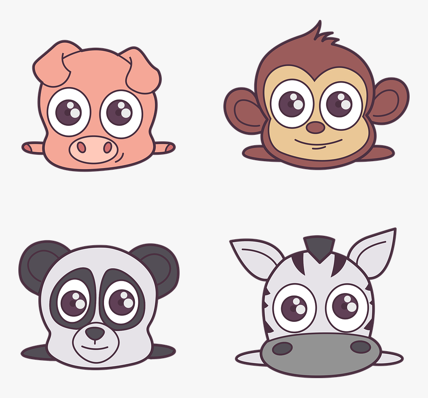 Animals, Pig, Monkey, Zebra, Cartoon, Character - Pig And Monkey Cartoon, HD Png Download