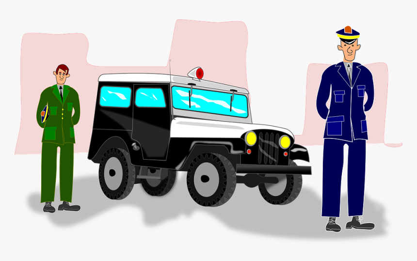 Carro De Policia, Dibujos Animados, Jeep, Vintage - Police Jeep Drawing, HD Png Download