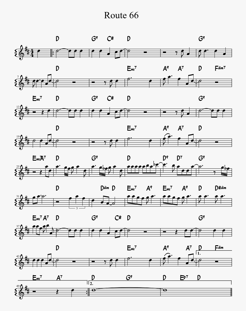 Route 66 Lead Sheet, HD Png Download