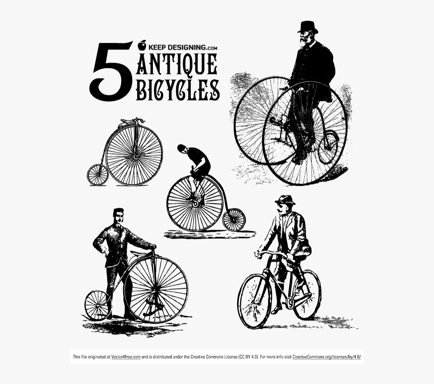 Antique Bicycle Vector, HD Png Download