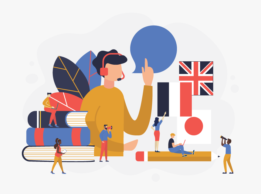 Illustration Of Person With Headset Surrounded By Books - Png Clipart Language Source, Transparent Png