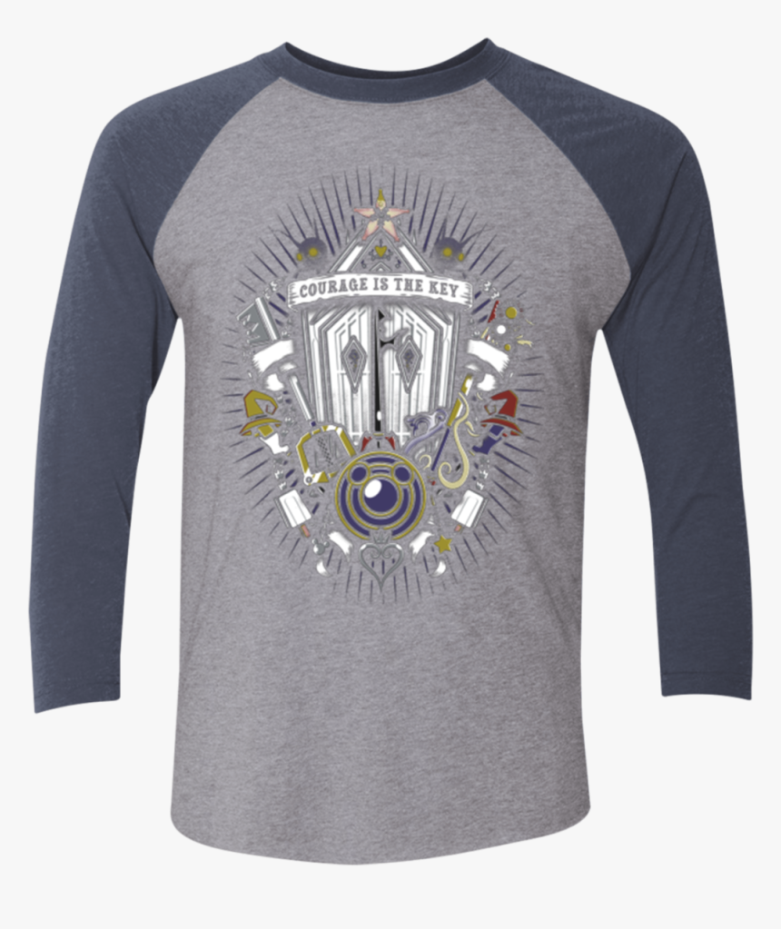 Kingdom & Hearts Crest Men S Triblend 3/4 Sleeve - Long-sleeved T-shirt, HD Png Download