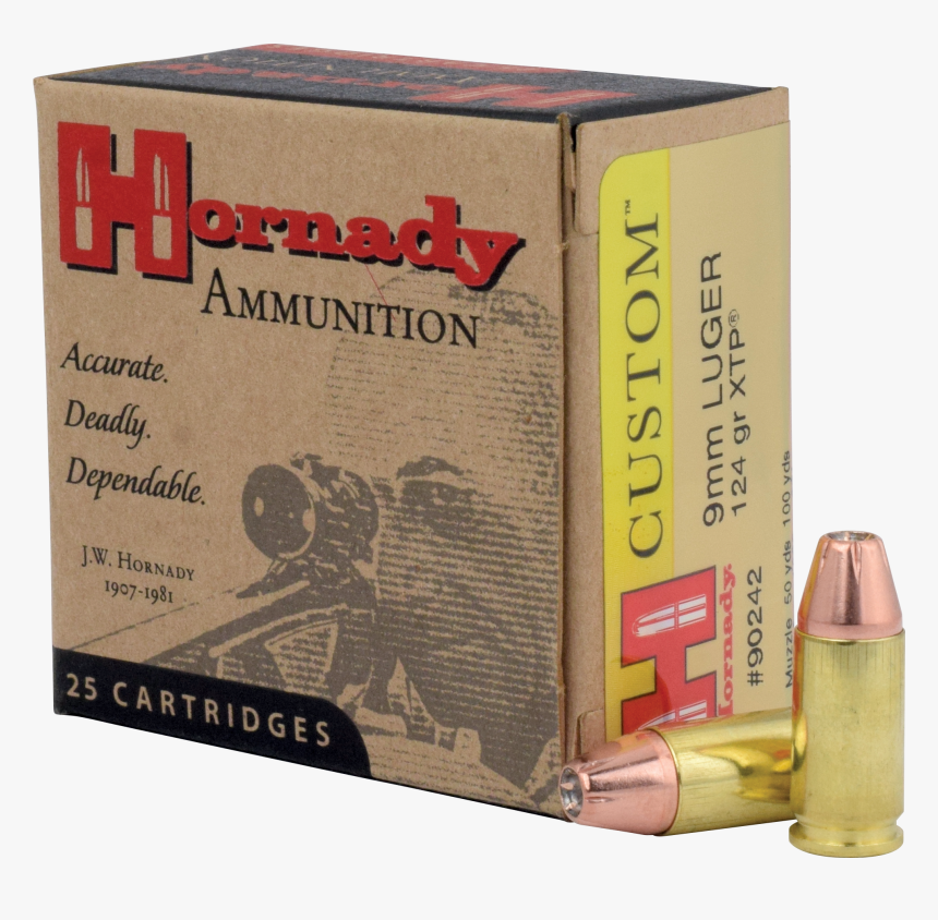 Hornady Custom Ammunition 9mm Luger 124 Grain Xtp Jacketed - Hornady 9mm 124 Hollow Point, HD Png Download