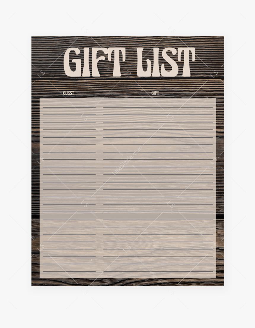 Printable Dark Wood Gift List For Rustic Party By Littlesizzle, HD Png Download