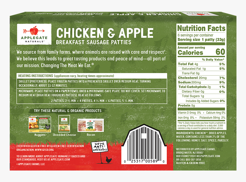 Nat - Chicken - Apple - Patties Back - Nutrition Facts, HD Png Download