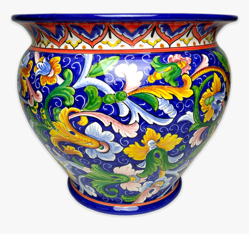 Cachepot With Colored Scrolls And Blue Background - Porcelain, HD Png Download