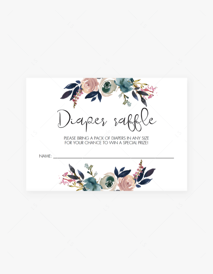 Watercolor Floral Baby Shower Diaper Raffle Tickets - Cards Gift Templates Baby Shower, HD Png Download