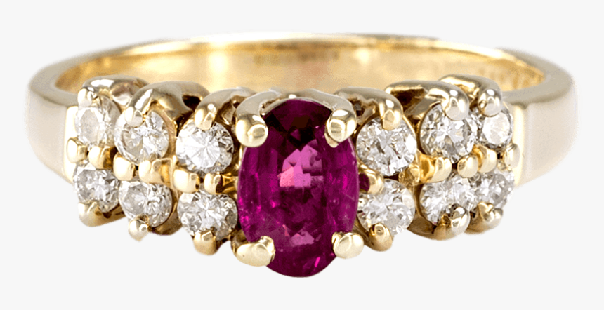 14k Yellow Gold Ruby And Diamond Ring - Diamond, HD Png Download