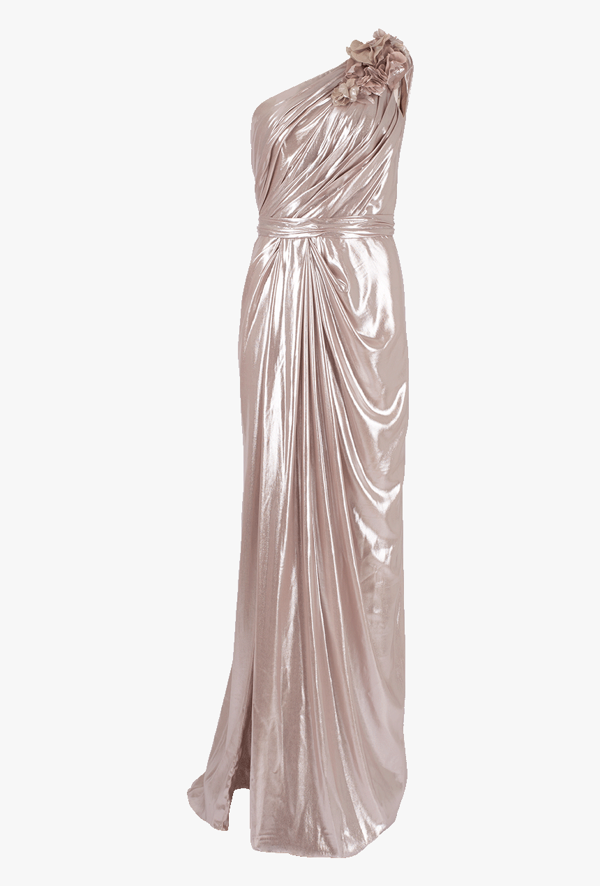 Marchesa Notte One Shoulder Draped Lamé Gown, HD Png Download