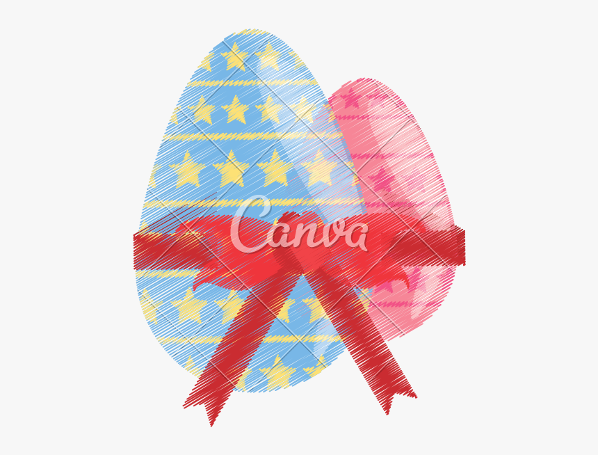 Drawing Two Easter Egg Wrapped Red Ribbon - Illustration, HD Png Download