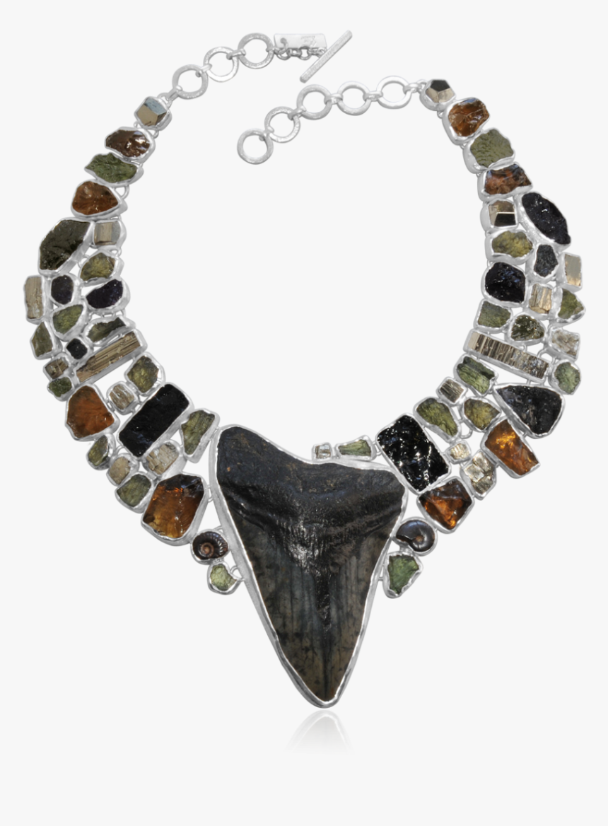 Megalodon Tooth, Moldavite, Pyrite, Ammonite And Cognac - Choker, HD Png Download