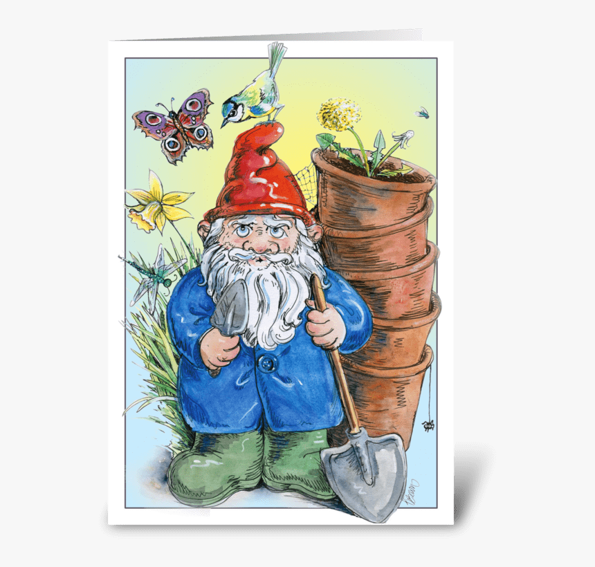 Gardening Gnome Greeting Card - Illustration, HD Png Download