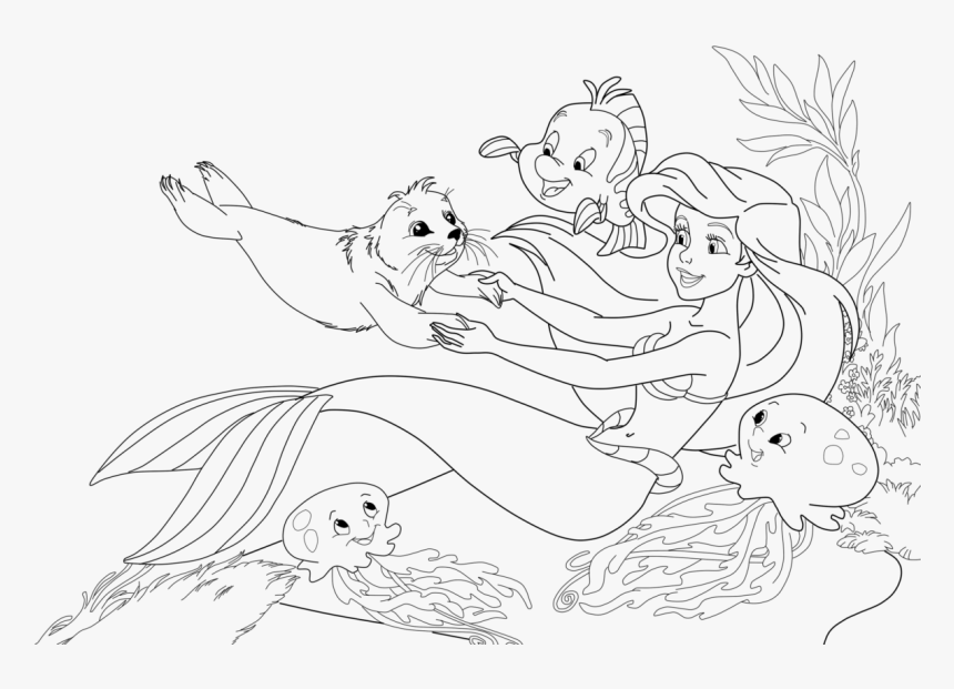 Little Mermaid Coloring Pages - Mermaid Friends Coloring Pages, HD Png Download