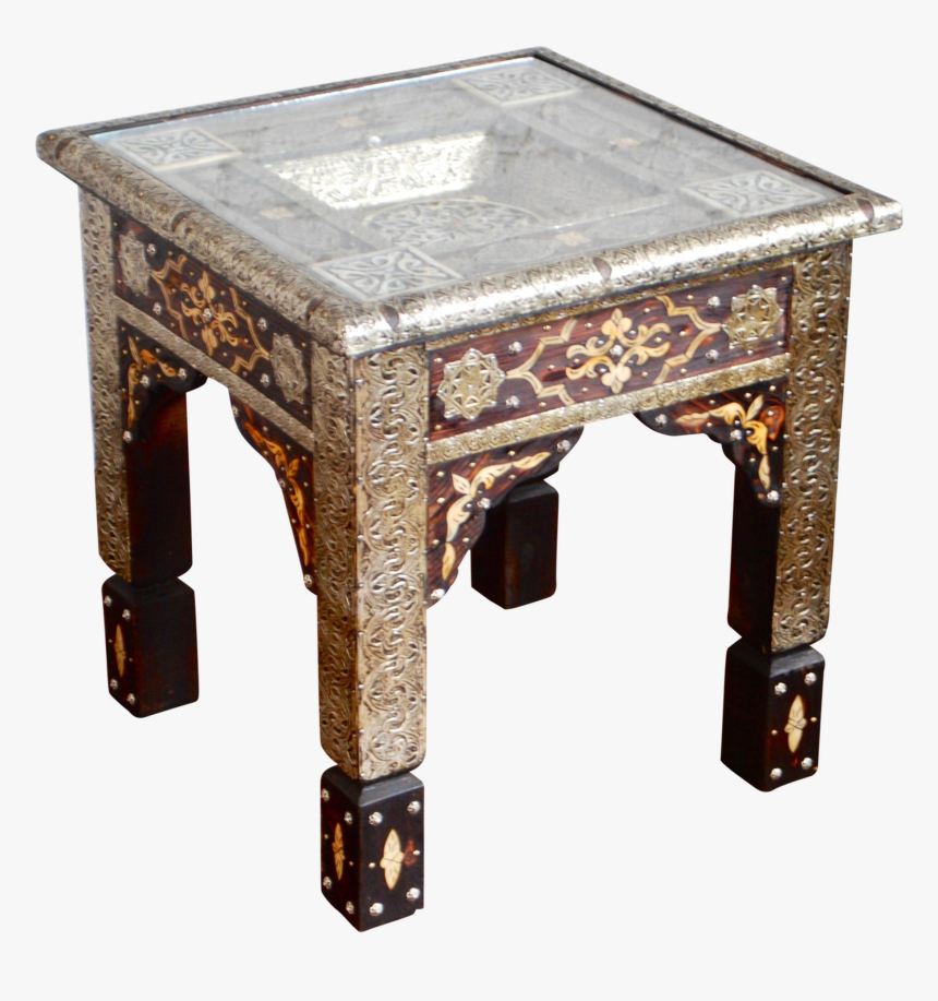 Moroccan Metal & Bone Inlaid Table, HD Png Download