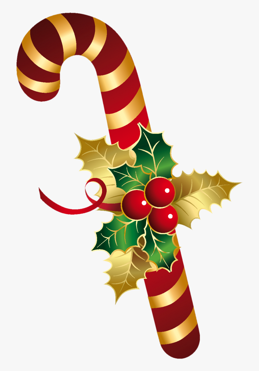 Christmas Sugar Cane With Mistletoe Png Image - Candy Cane Clip Art, Transparent Png