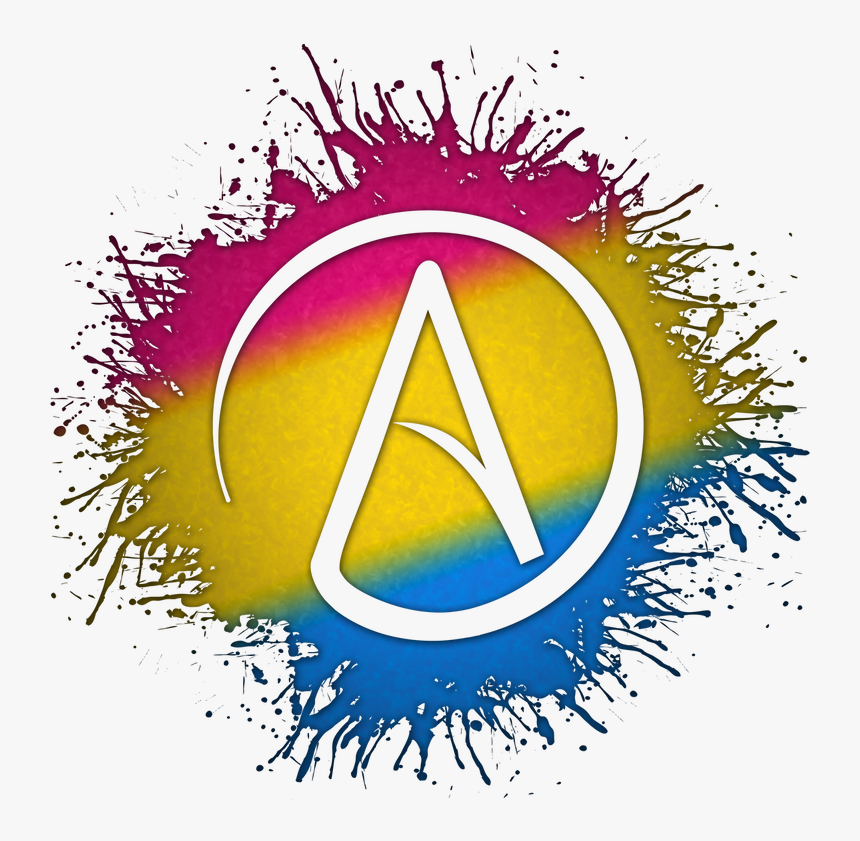 Atheist Symbol Silhouetted Out Of Lgbtq Rainbow Paint - Rainbow Atheist Symbol, HD Png Download