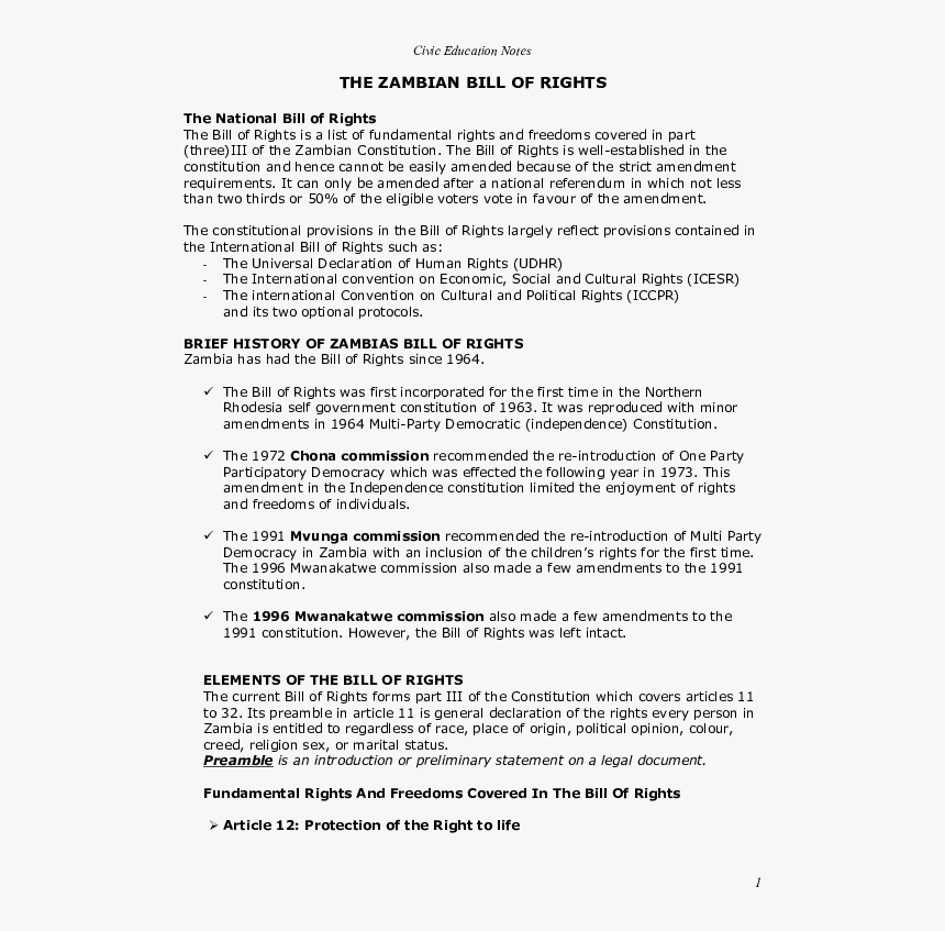 Elements Of The Zambian Bill Of Rights, HD Png Download