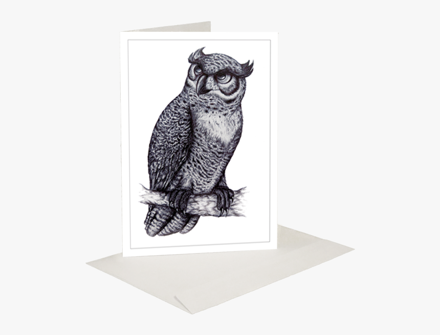 Horned Owl Inkling Greeting Card - Great Horned Owl, HD Png Download