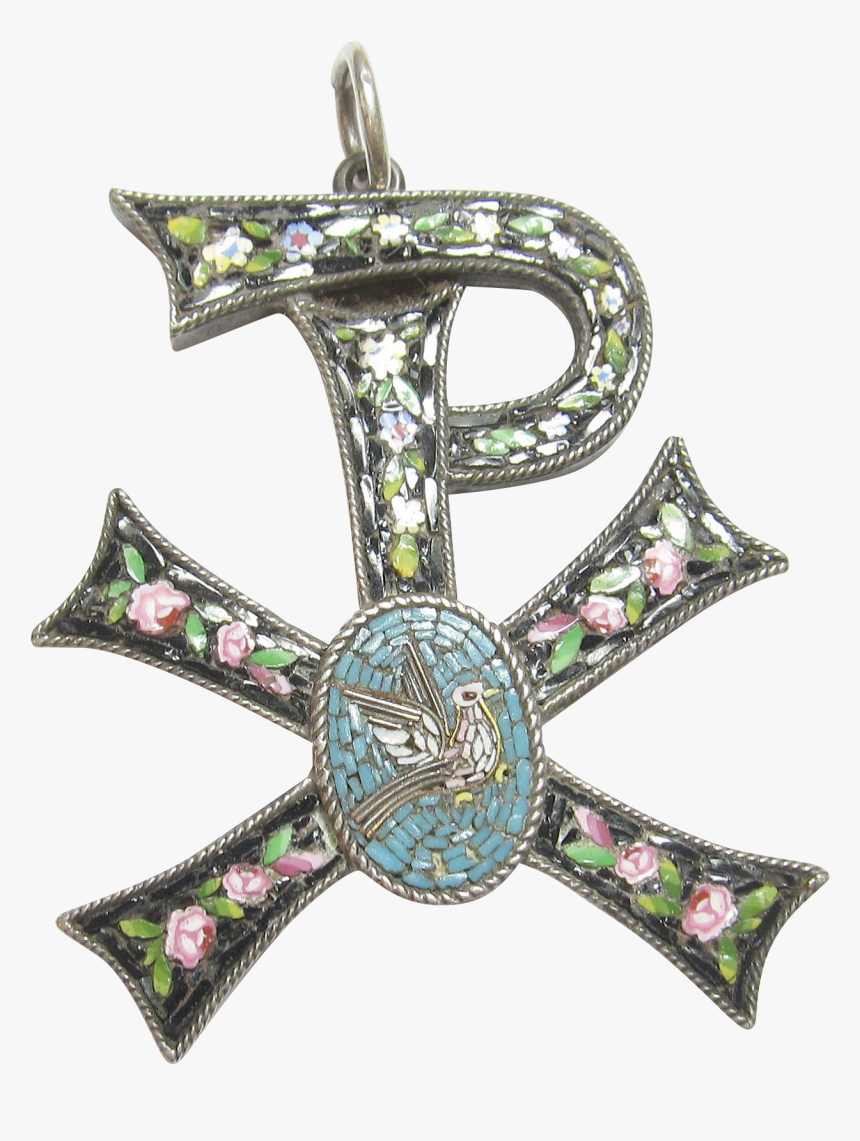 1890 S Victorian Sterling Silver Micro Mosaic Bird - Cross, HD Png Download