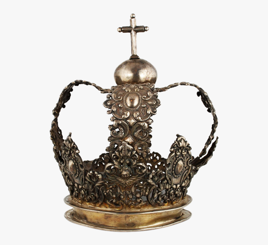 Antique 18 Century Hand Wrought Silver Crown Cross - Antique, HD Png Download