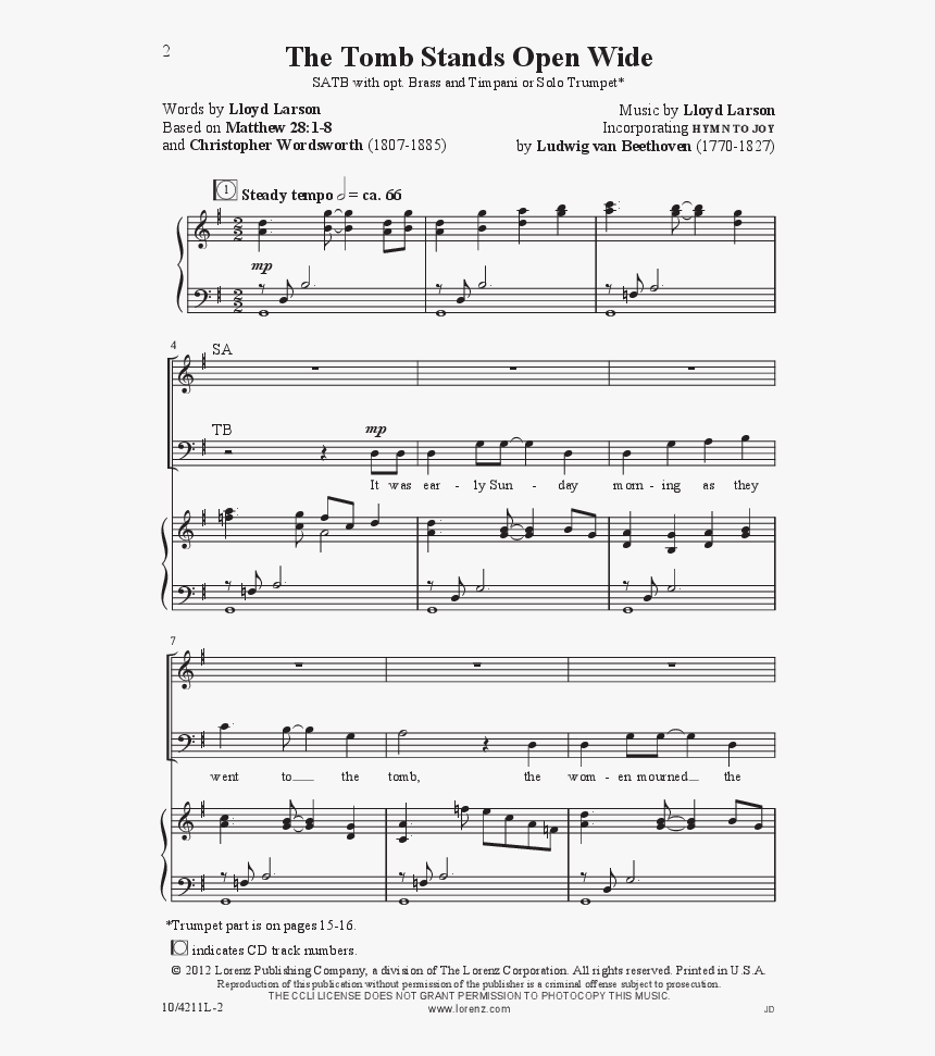 The Tomb Stands Open Wide Thumbnail The Tomb Stands - Sheet Music, HD Png Download