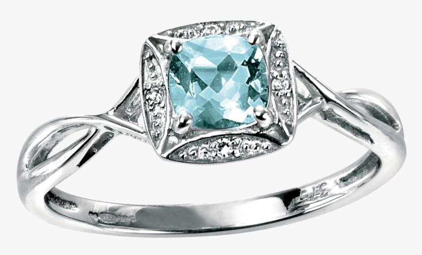 9ct White Gold Ring With Aquamarine And Diamond - Aquamarine Engagement Ring Uk, HD Png Download