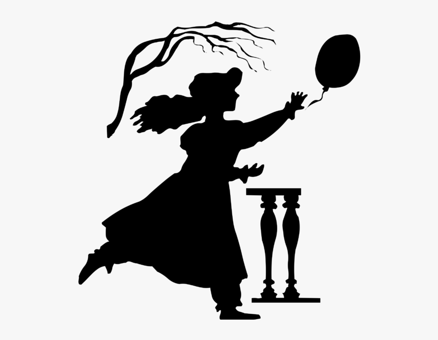 Girl Chasing Balloon Silhouette, HD Png Download
