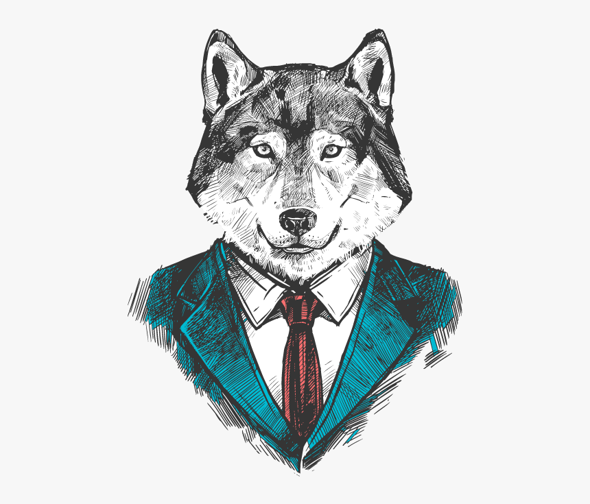 Fox Hand Drawn Sketch With A Suit - Business Wolf, HD Png Download