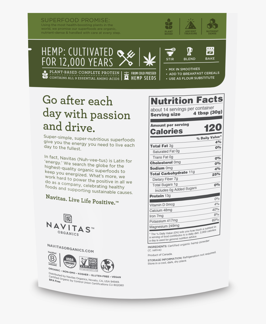 Hemp Seeds Navitas Nutrition, HD Png Download