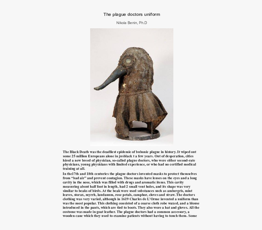 German Museum Plague Doctor Mask, HD Png Download