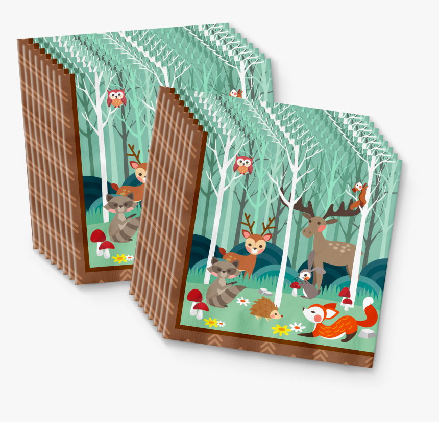 Woodland Animals Birthday Party Tableware Kit For 16 - Cartoon, HD Png Download