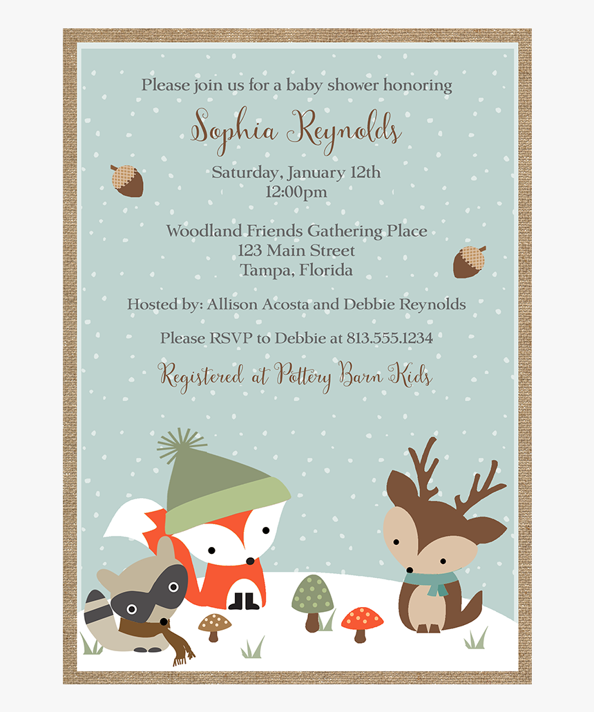 Winter Woodland Friends Baby Shower Invitation - Winter Thank You Images With Reindeer, HD Png Download