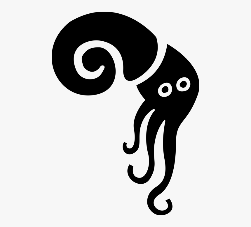 Vector Illustration Of Cephalopod Squid Have Eight - Black Squid Vector Transparent, HD Png Download