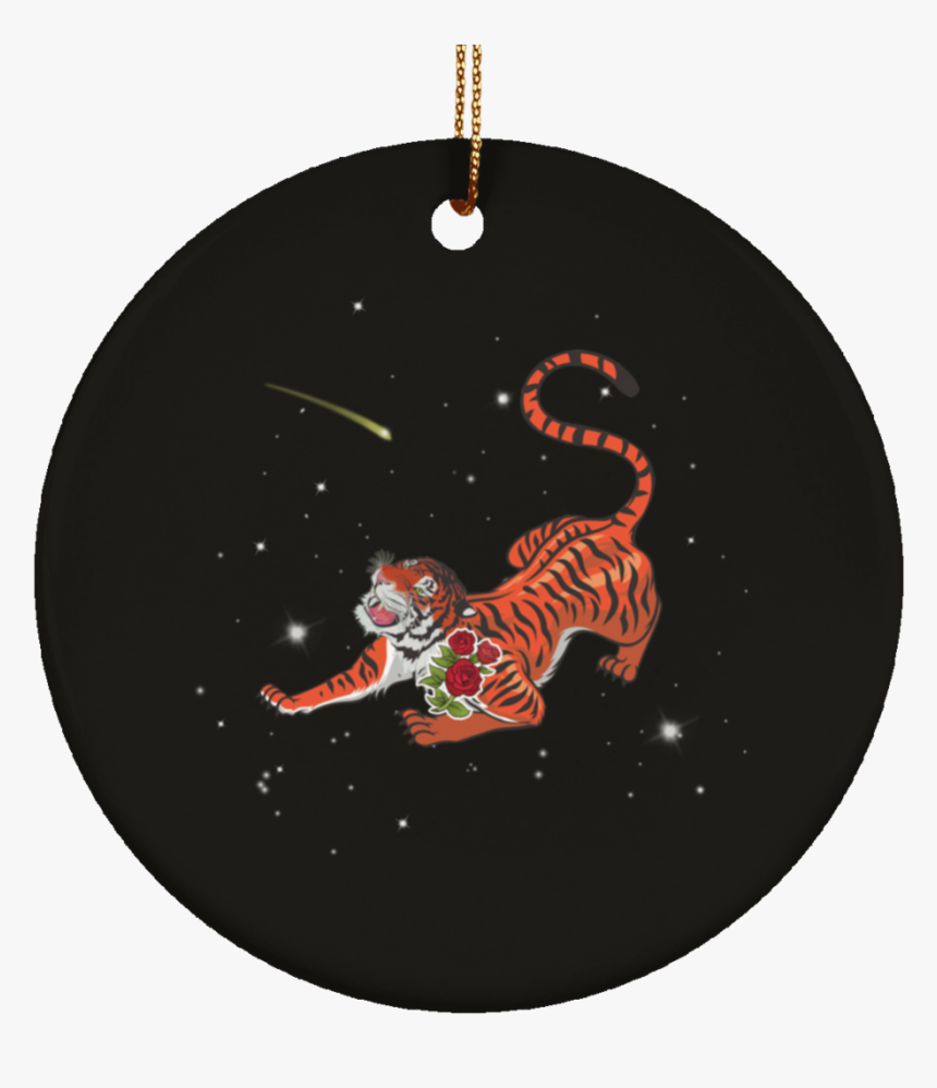 Tiger In Stars Ceramic Circle Tree Ornament - Illustration, HD Png Download