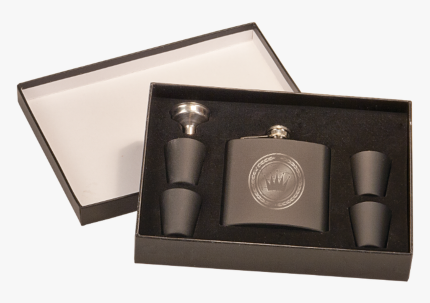 Matte Black Flask Set In Black Presentation Box W/4, HD Png Download