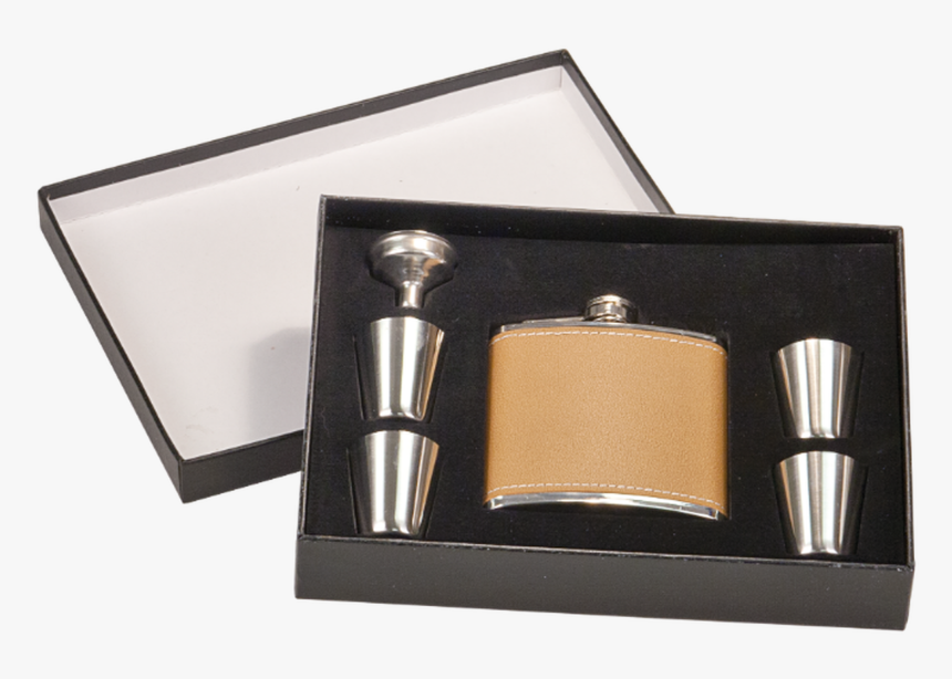 Leather Flask Set In Black Presentation Box W/4 Shot, HD Png Download