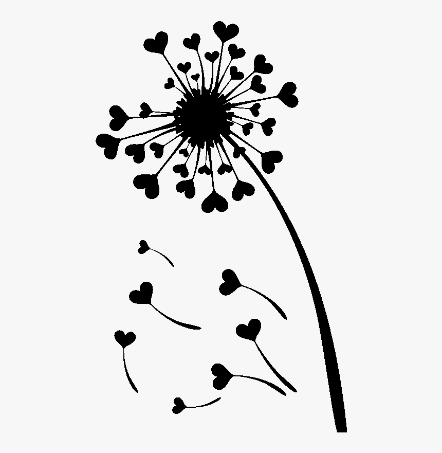 Common Dandelion Silhouette Wall Decal - Dandelion Clipart Black And White, HD Png Download