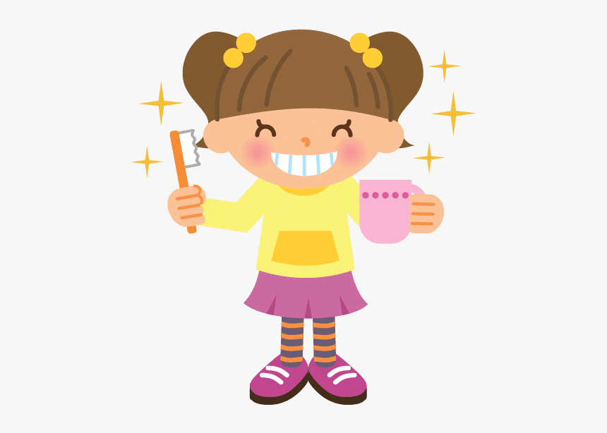 Cartoon Of A Happy Girl Holding A Toothbrush And Cup - Boy Healthy Teeth Clipart, HD Png Download