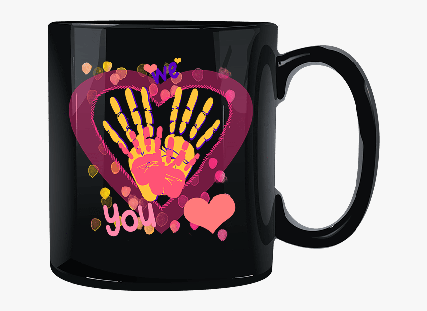 We Heart You Handprints Black Mug - Heart Handprint On Mug, HD Png Download